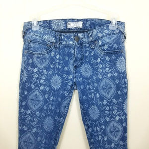 Free People Sundial Print Boho Skinny Jeans